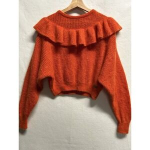Holebrook Sweden Orange Wool Cropped Ruffle Sweater Size Medium